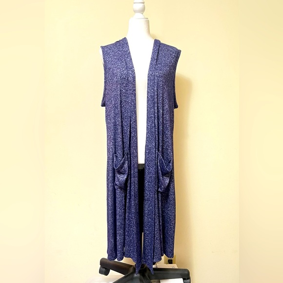 Fleurette Jackets & Blazers - Fleurette Full 40" Length Purple Haze Sleeveless Vest Open Cardigan Wrap M/XL